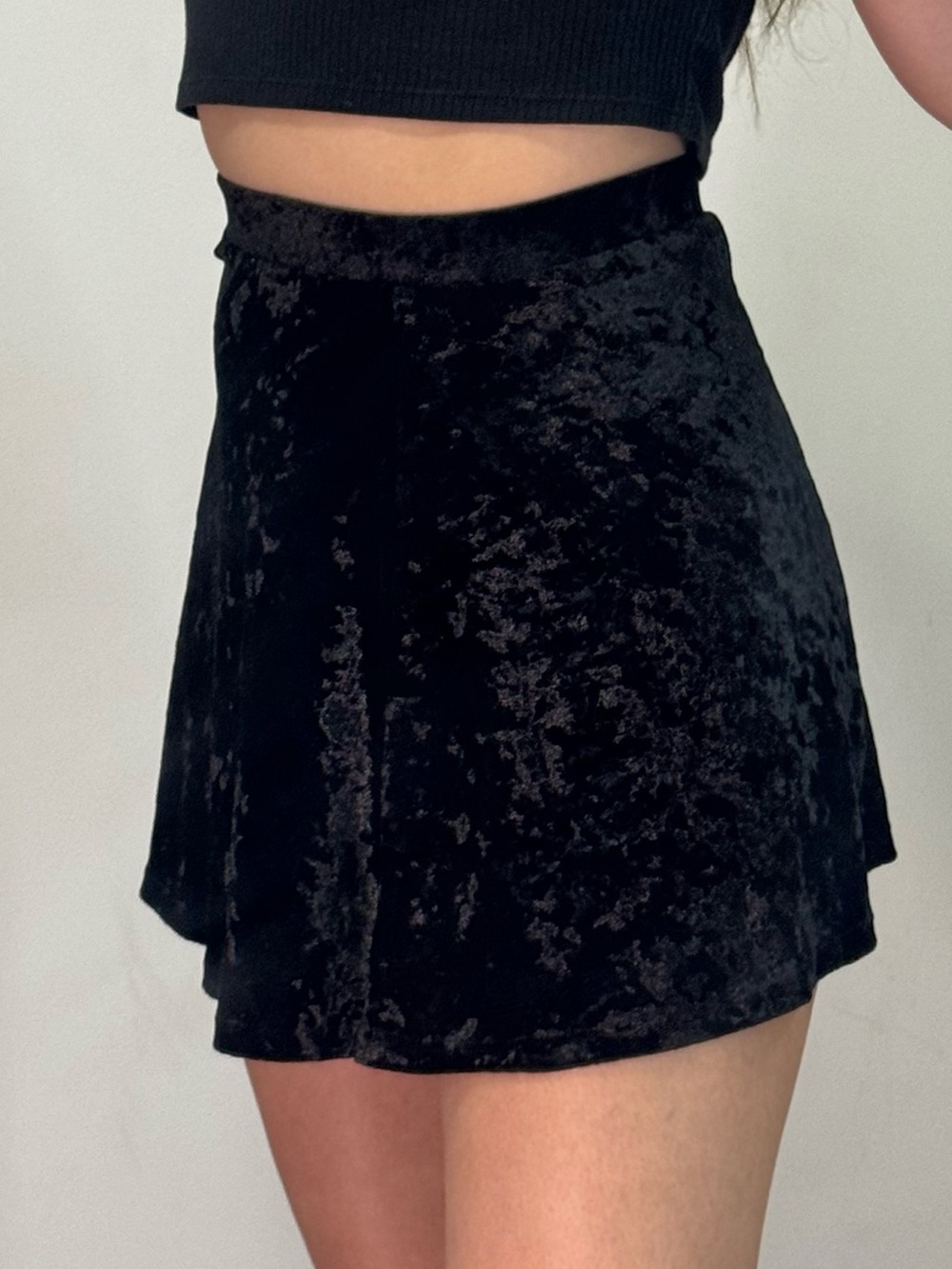 Black Crushed Velvet Skater Skirt